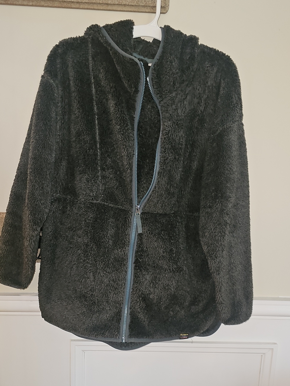 L.L. Bean Dark Green Faux Shearling Zip Jacket
